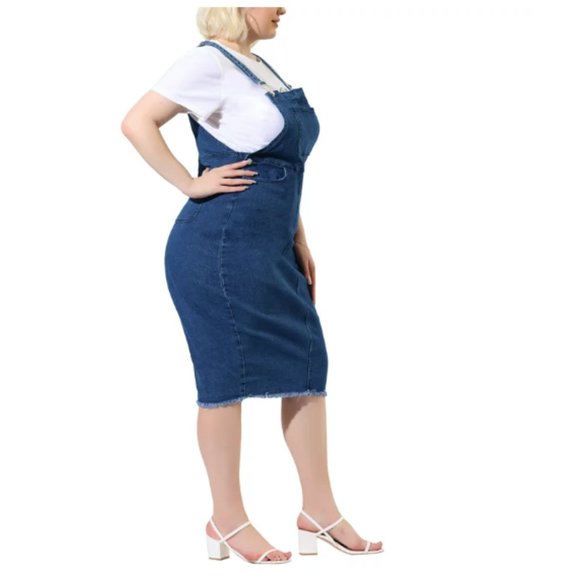 Agnes Orinda  Denim Overalls Dress Back Slit Dark Blue Size 4X - Picture 1 of 10